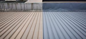 Before and After waterproofing treatment on metal roof