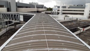 Metal roof with rust before waterproofing treatment