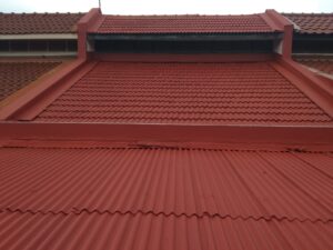 Pitched roof after waterproofing treatment and coating