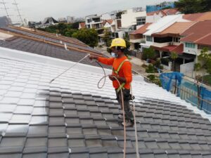 Waterproofing treatment on a pitched tiled roof in Singapore
