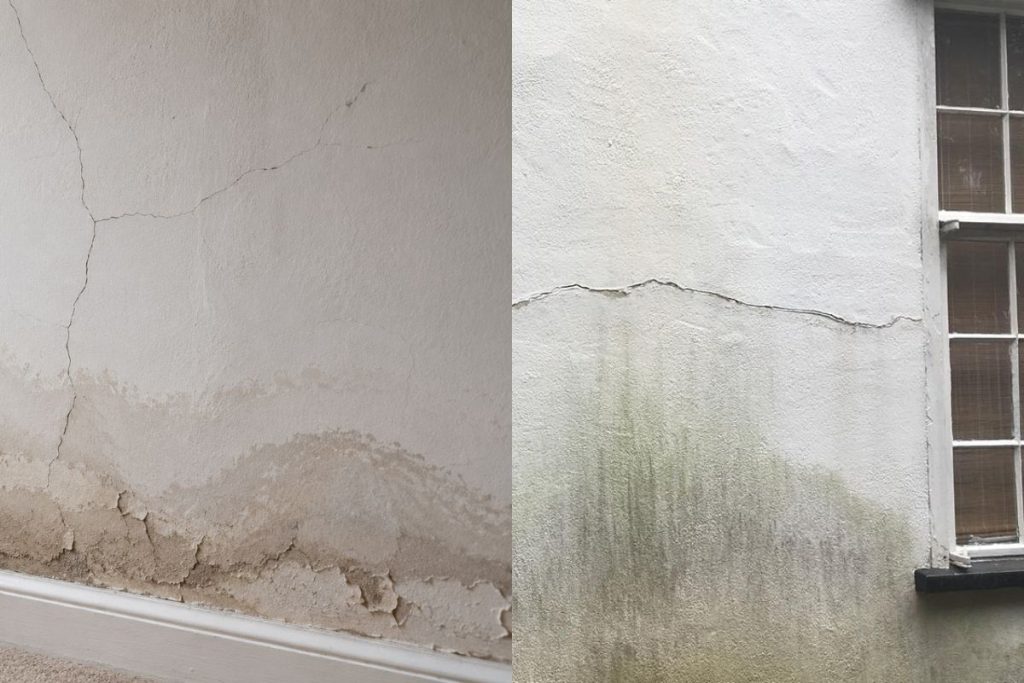 Comparison of internal damp wall and external wall crack affecting wall seepage repair cost